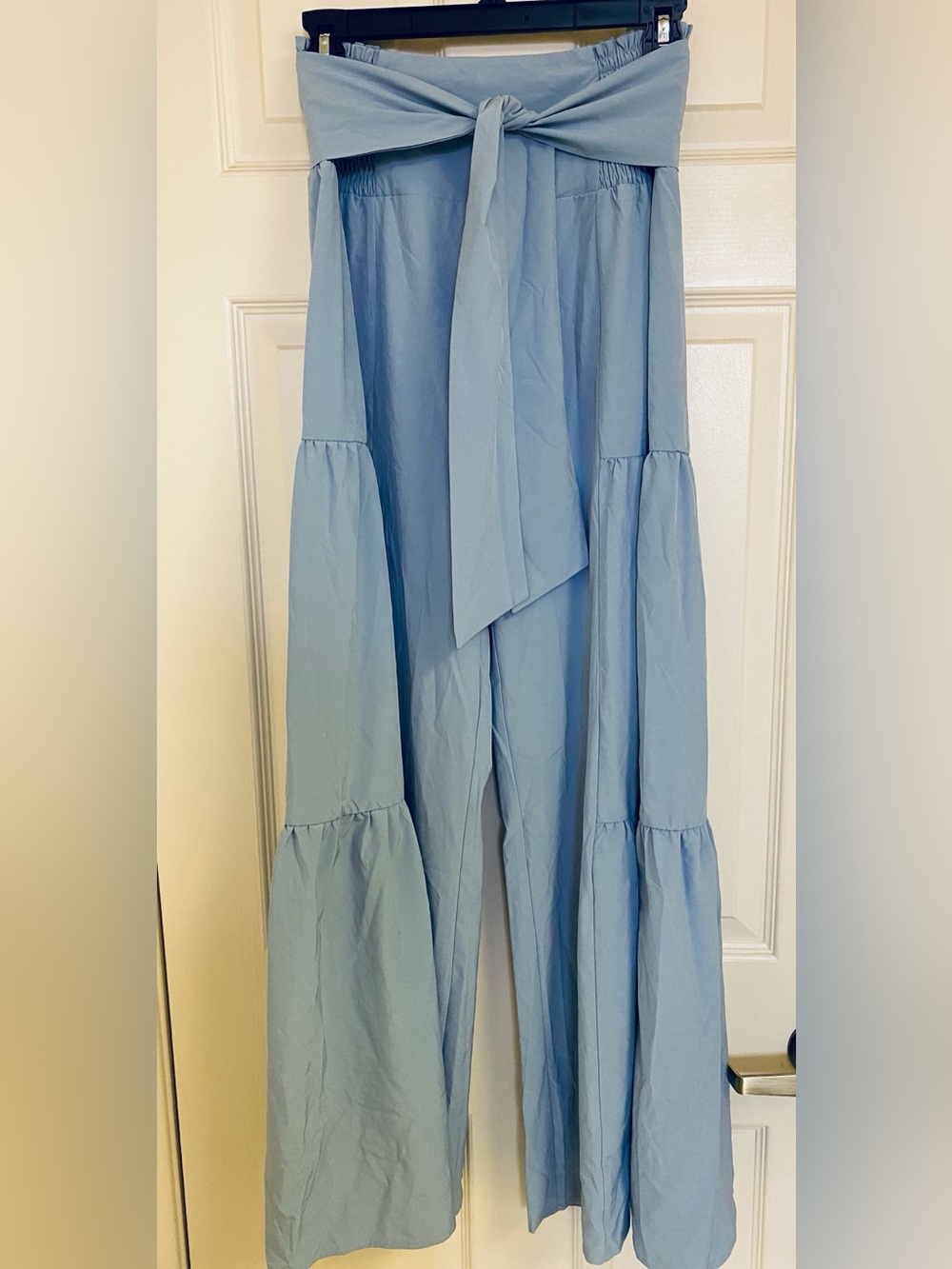 HALARA Light Blue Tiered Maxi Skirt with Front Tie